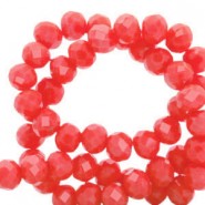 Faceted glass beads 6x4mm disc Vermilion red-pearl shine coating